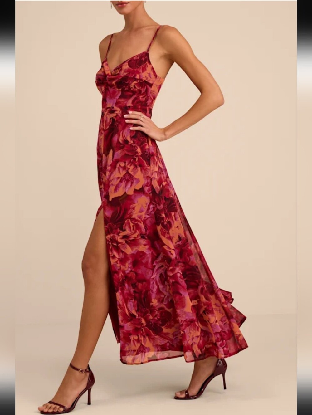Lulus Beautiful Soul Burgundy Floral Print Twist-Front Maxi Dress - Picture 12 of 14